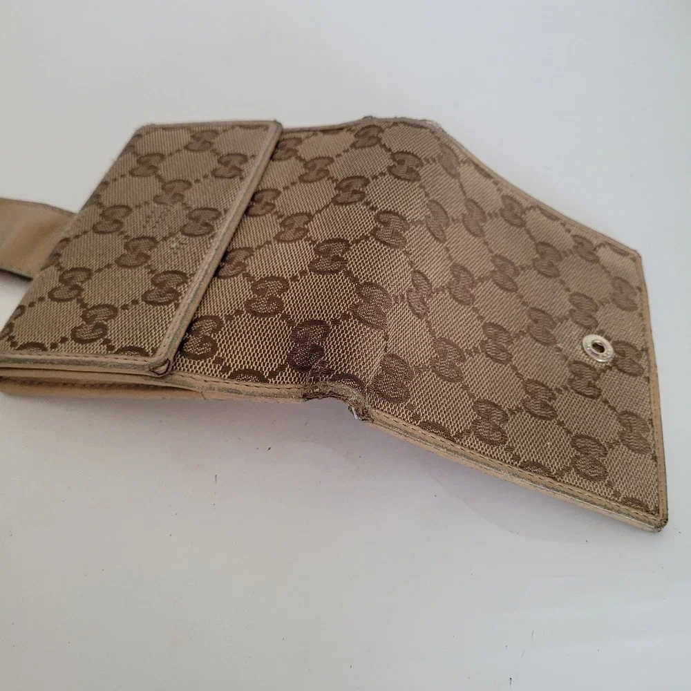Gucci GG Supreme Canvas Bifold Wallet Tan Leather Monogram 212090-0959